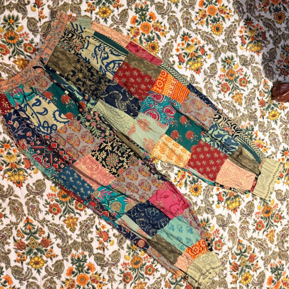 Hippie Forever Patchwork Cotton Pants Multi Boho Festival Made in India